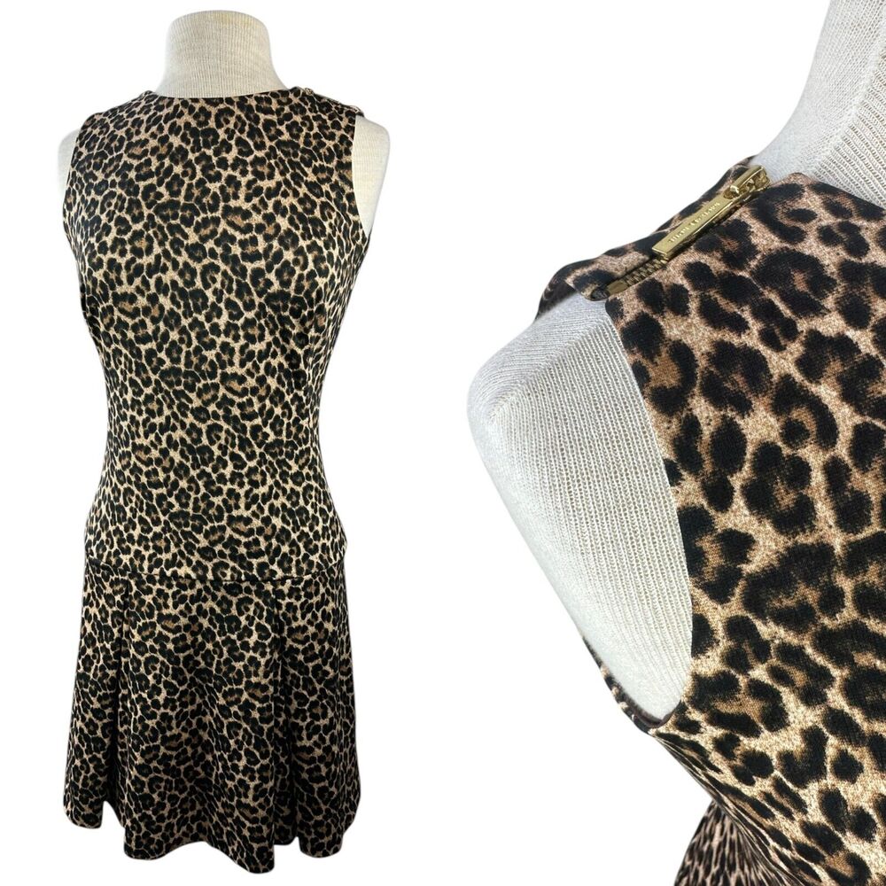 Michael Kors Leopard Print Dress Sleeveless Pleated Skirt Zipper Shoulder Size 2 - Picture 16 of 16